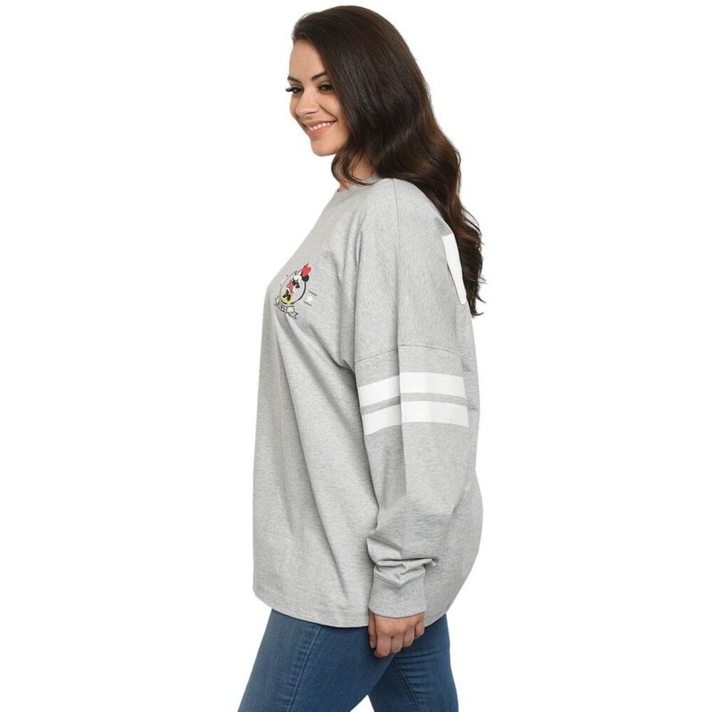 New Disney Women Minnie Mouse Sweatshirt Jersey Long Sleeve Light Gray - Picture 4 of 8